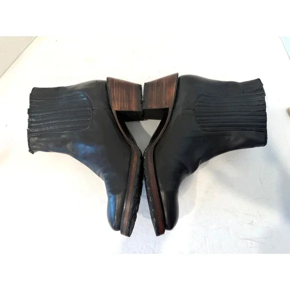 Untitled Vintage Black Leather Stacked Heel Pleated Chelsea Ankle Boots Sz 8 - Picture 4 of 10